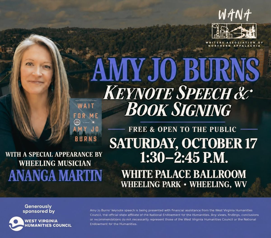 Poster advertising WANA Conference featuring keynote speaker Amy Jo Burns. Background shows a hillside with trees. Center left shows a photo of Amy Jo Burns.